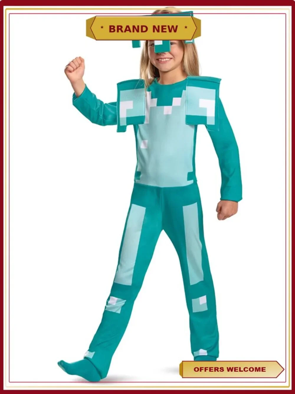 Minecraft Diamond Armor Halloween Costume Kids Boys Size S Classic Jumpsuit